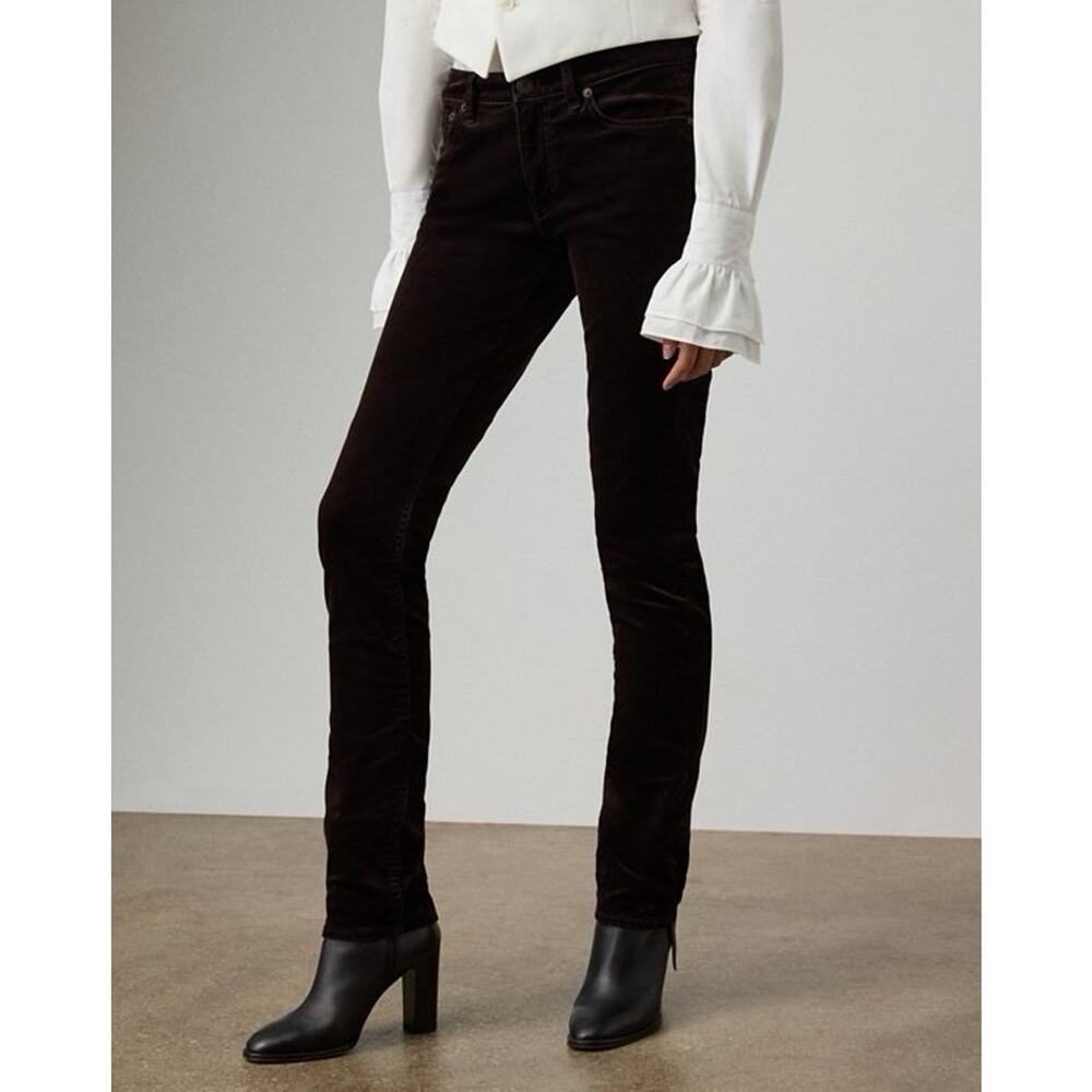 Ralph Lauren Black Label Sz 2 Seth Stretch Velvet Pant Skinny Long Classic - Picture 2 of 16